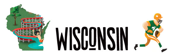 An illustration of Wisconsin with a Packer football player.