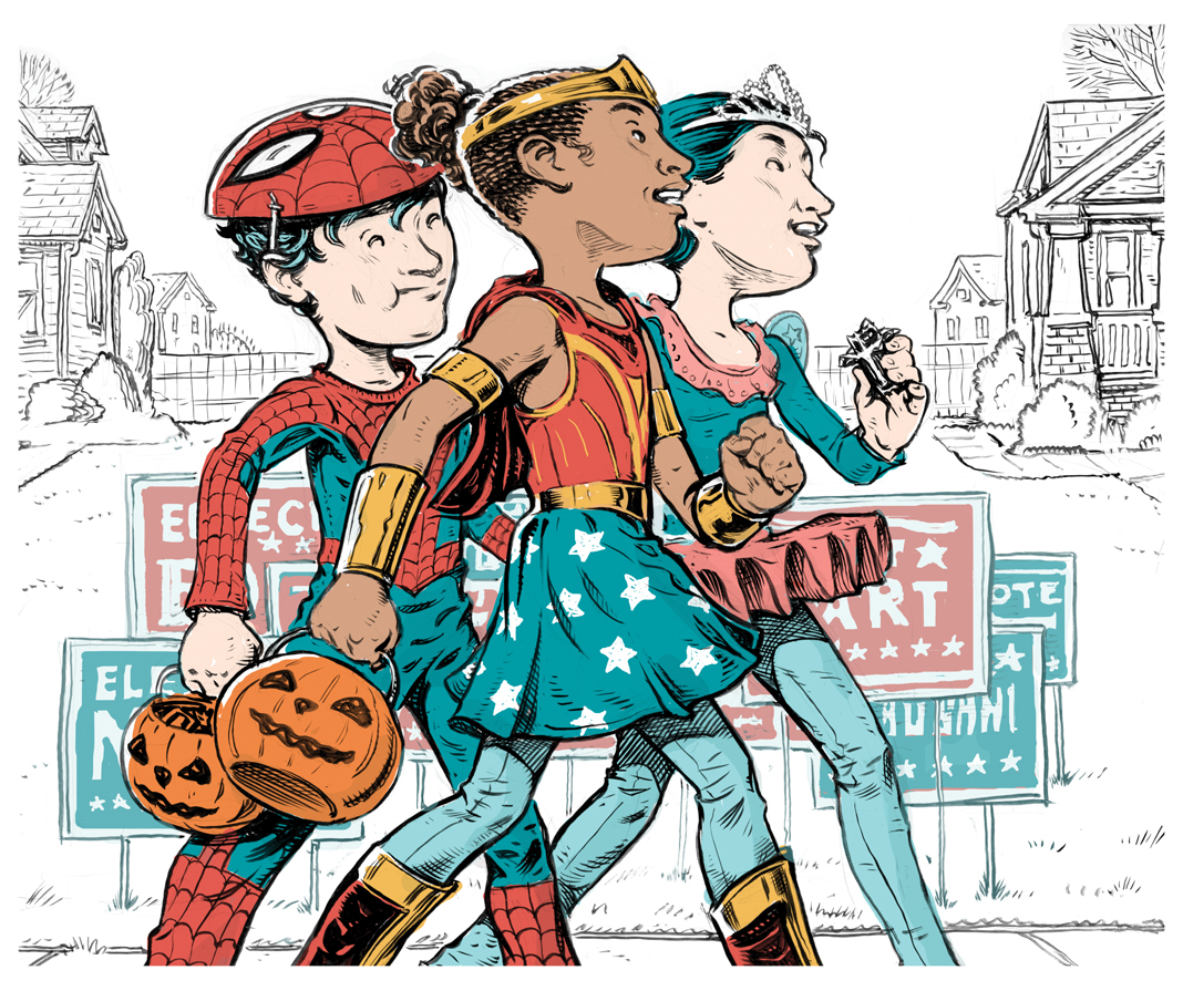 An illustration of kids going trick-or-treating.