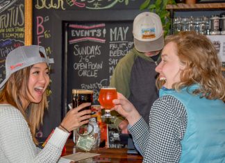 Seasonal Escape to Willmar Lakes Area Two girls cheers over beers at Goat Ridge Brewery in Willmar Lakes