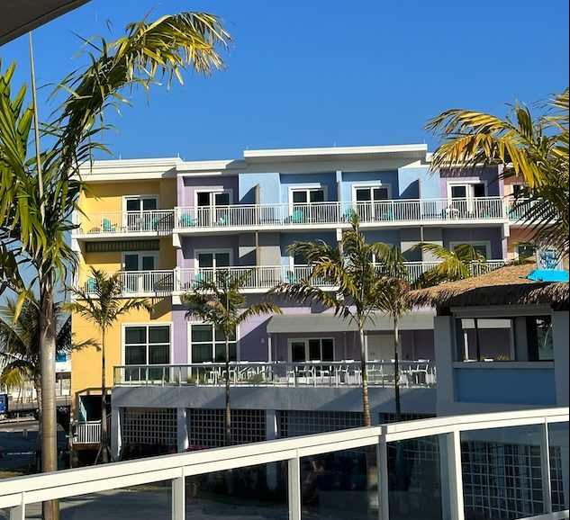 The colorful exterior of Margaritaville resort at Fort Myers Beach