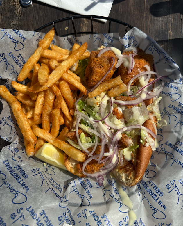 The Chili Lime Redfish Po' Boy at Coconut Jack's Cafe