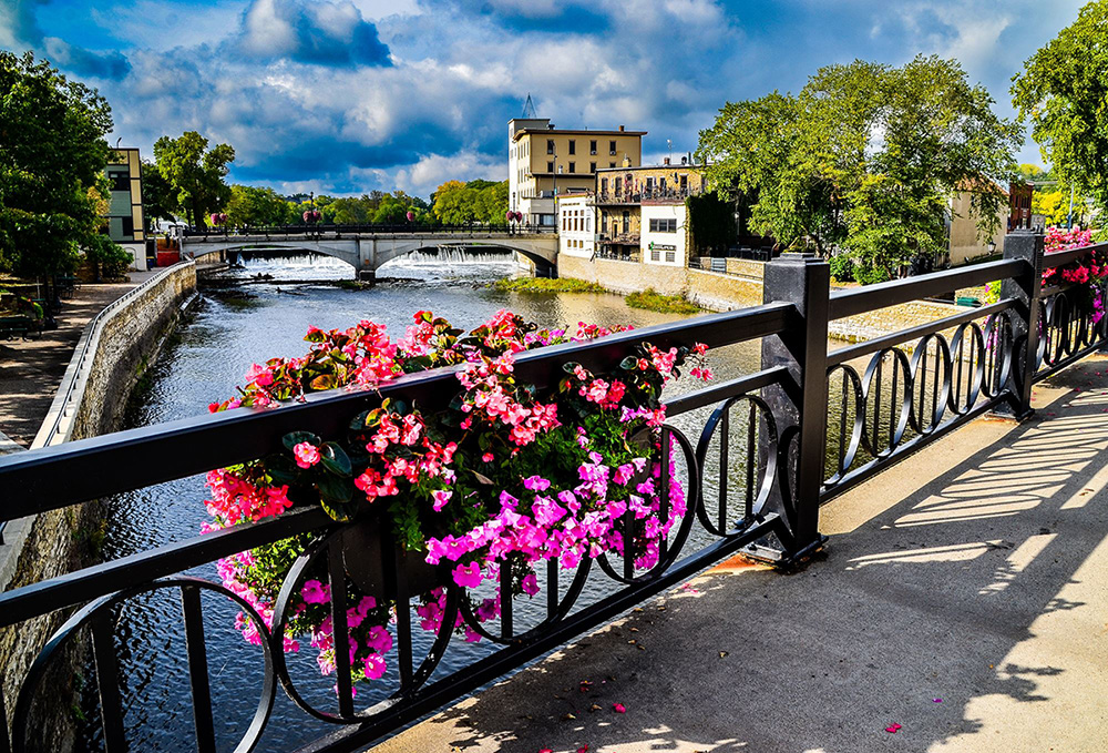 Bridge with flower boxes in Northfield Minnesota