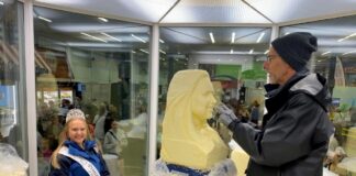 The Golden Art of the Great Minnesota Get-Together Gerry Kulzer sculpting Princess Kay Rachel Visser out of butter