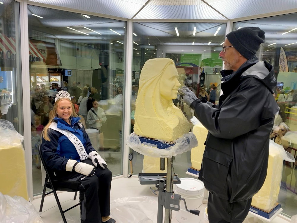 Gerry Kulzer sculpting Princess Kay out of butter